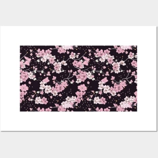 Sakura Japanese Cherry Tree Flower Blossom Pattern V8 Posters and Art